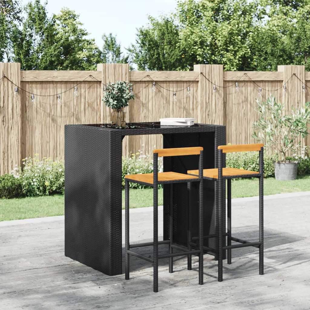barstole 2 stk. polyrattan og massivt akacietr sort