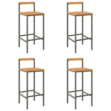 barstole 4 stk. polyrattan og massivt akacietræ grå