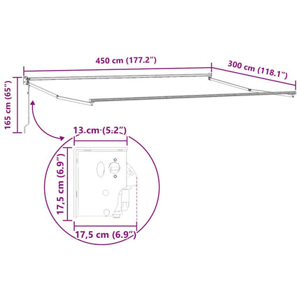Udtrækkelig markisedel Hvid 450 × 300 cm Aluminium