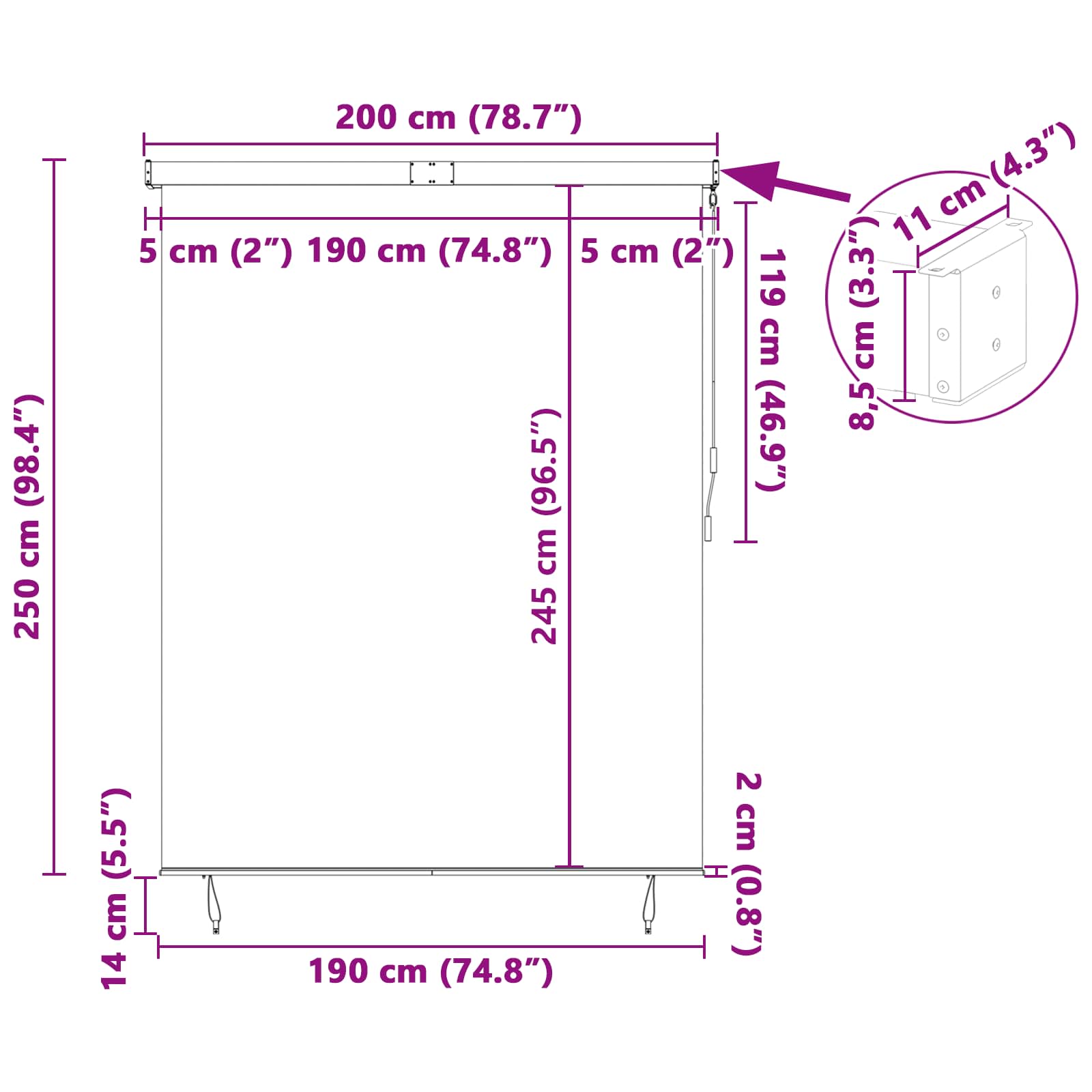 Rullegardin Antracit 200 x 250 cm Stof og Aluminium