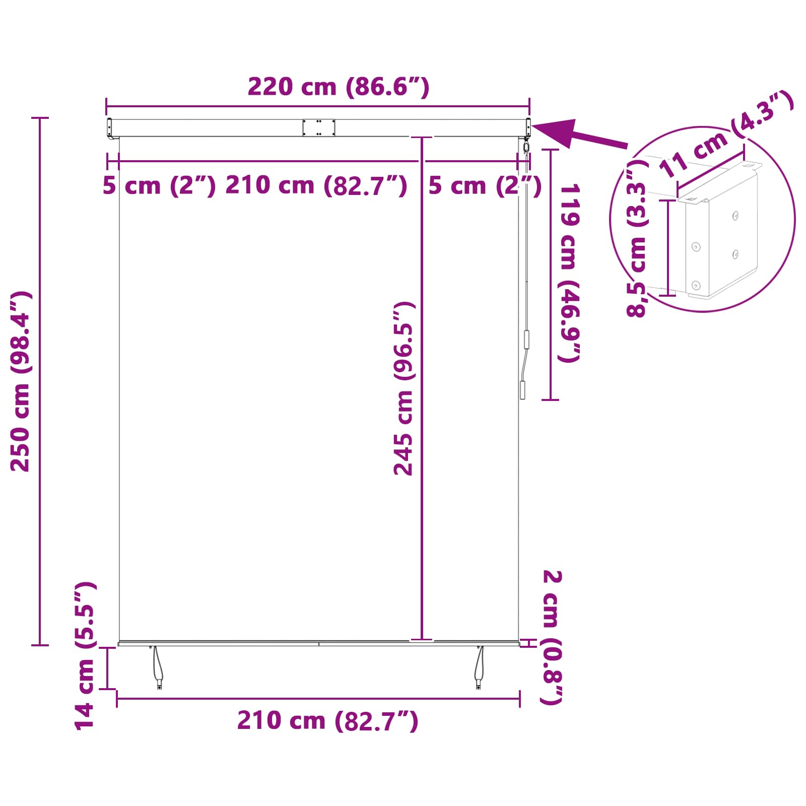 Rullegardin Antracit 200 x 250 cm Stof og Aluminium