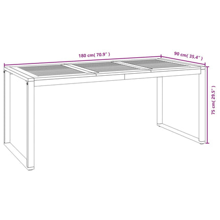 havebord med U-formede ben 180x90x75 cm massivt akacietræ