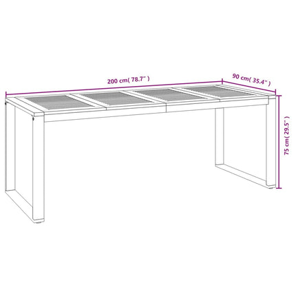 havebord med U-formede ben 200x90x75 cm massivt akacietræ