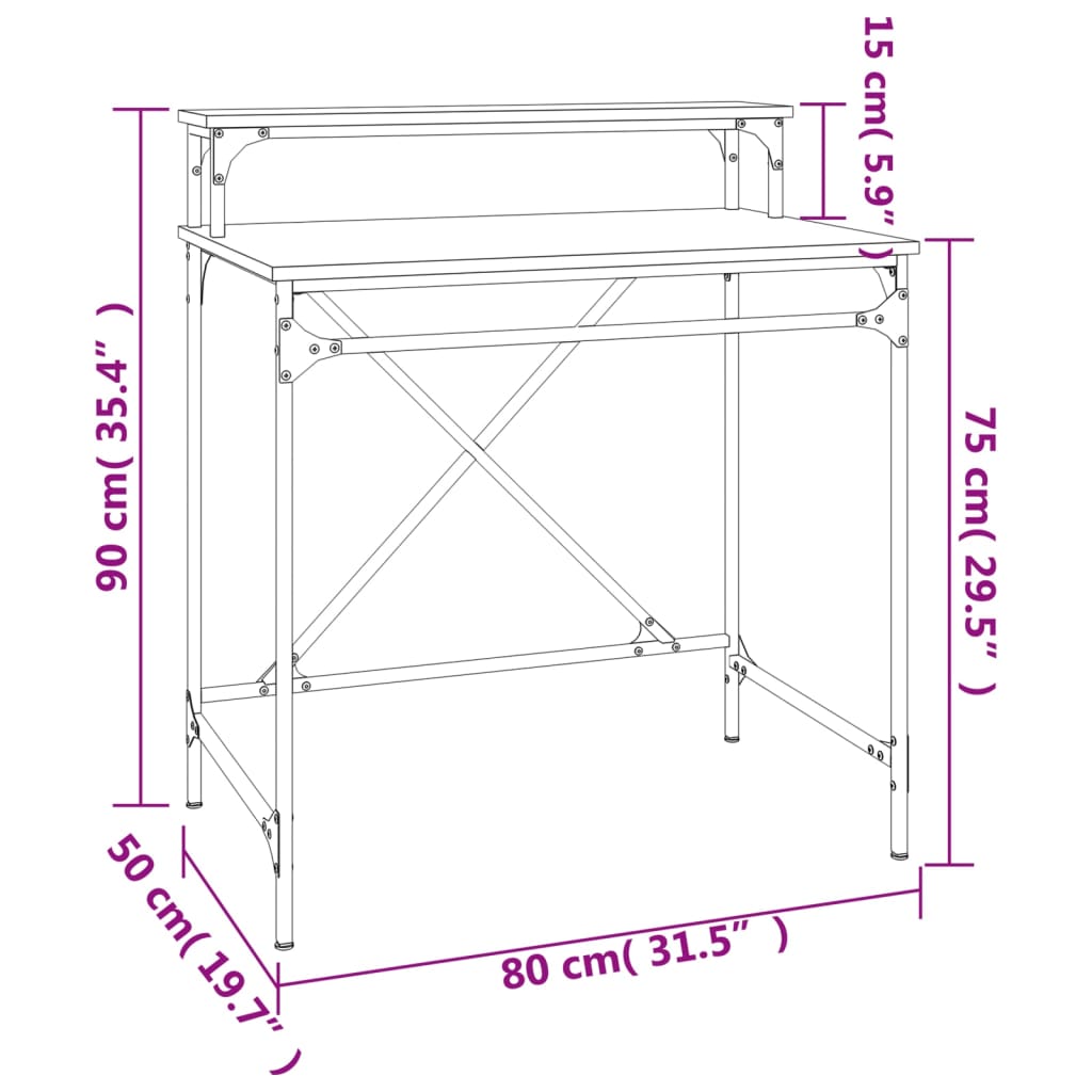 skrivebord 80x50x90 cm konstrueret træ og jern grå sonoma-eg