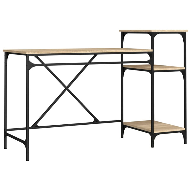 skrivebord m. hylder 135x50x90cm konstrueret træ jern sonoma-eg