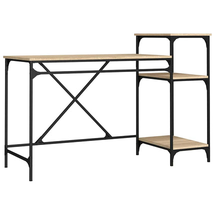 skrivebord m. hylder 135x50x90cm konstrueret træ jern sonoma-eg