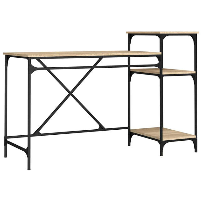 skrivebord m. hylder 135x50x90cm konstrueret træ jern sonoma-eg