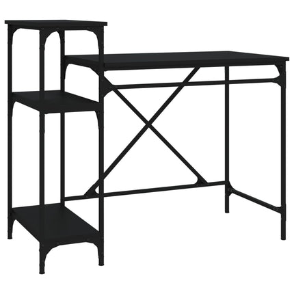 skrivebord m. hylder 105x50x90 cm konstrueret træ og jern sort