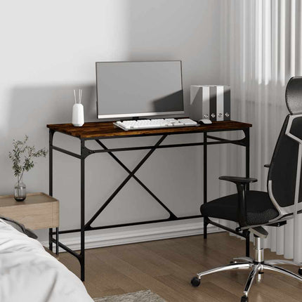 skrivebord 100x50x75 cm konstrueret træ og jern røget eg