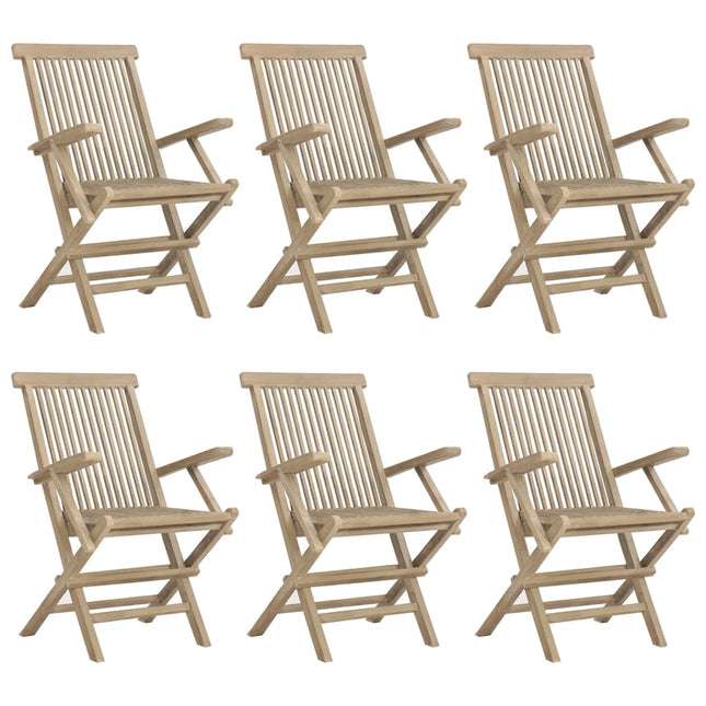 havestole 6 stk. 56x61x89 cm foldbare massivt teaktræ grå