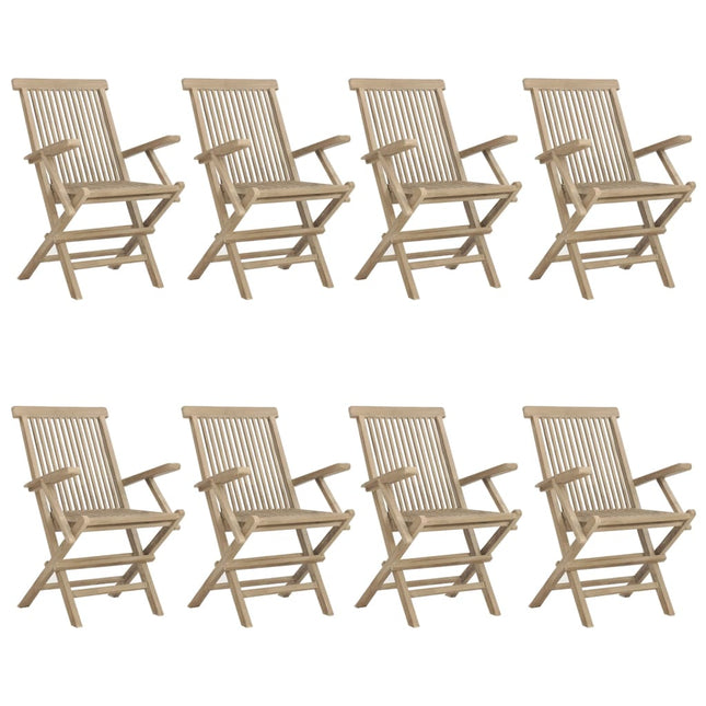 havestole 8 stk. 56x61x89 cm foldbare massivt teaktræ grå