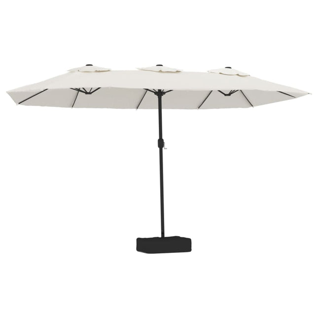 parasol med dobbelt parasoldug og LED-lys 449x265 cm sandhvid
