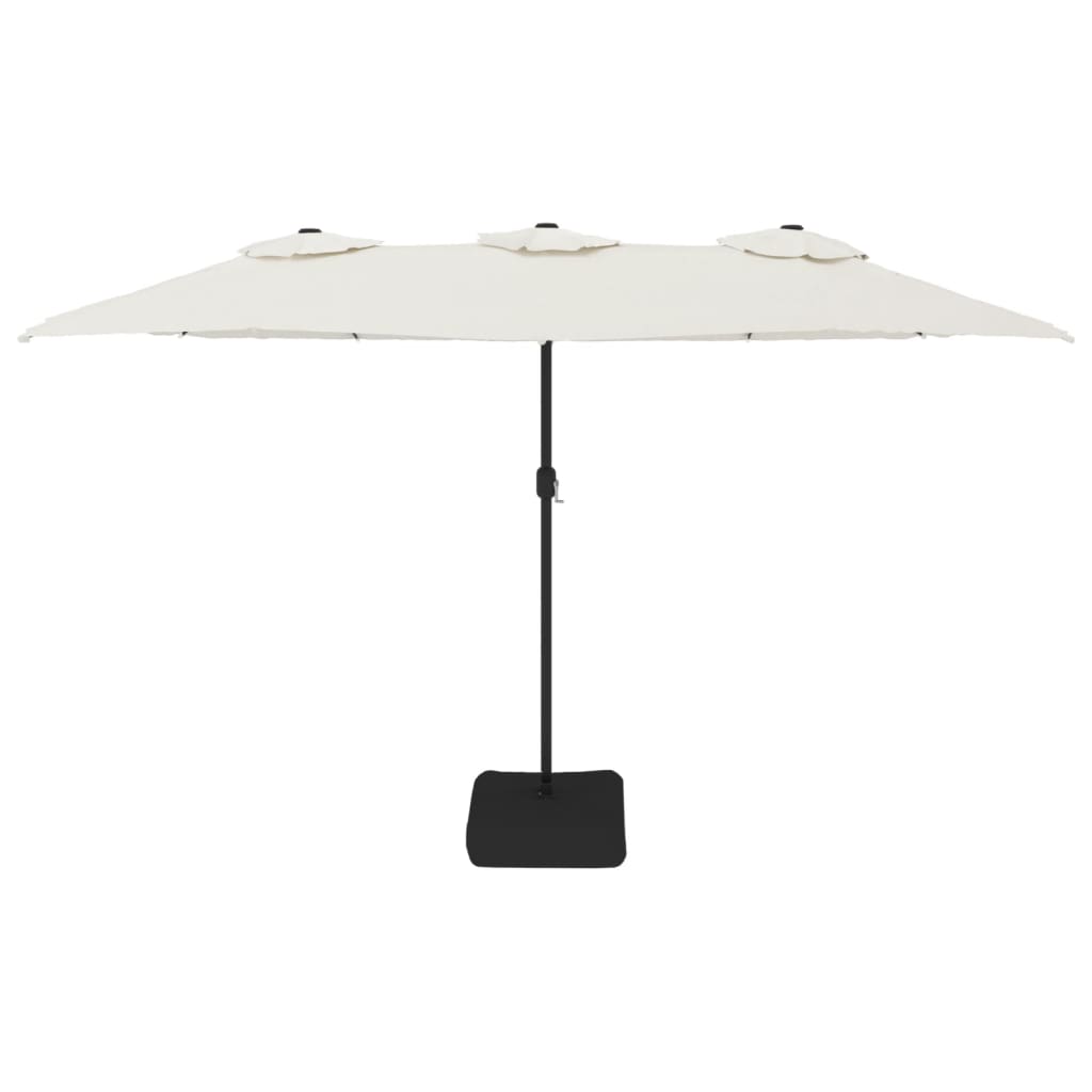 parasol med dobbelt parasoldug og LED-lys 449x265 cm sandhvid
