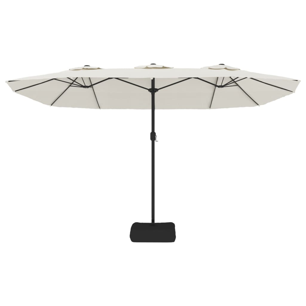 parasol med dobbelt parasoldug og LED-lys 449x265 cm sandhvid