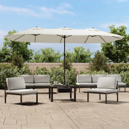 parasol med dobbelt parasoldug og LED-lys 449x265 cm sandhvid