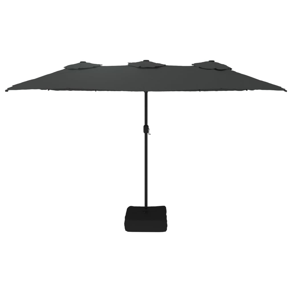 parasol m. dobbelt parasoldug og LED-lys 449x265 cm antracitgrå