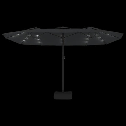 parasol m. dobbelt parasoldug og LED-lys 449x265 cm antracitgrå