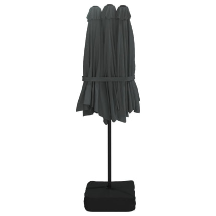 parasol m. dobbelt parasoldug og LED-lys 449x265 cm antracitgrå