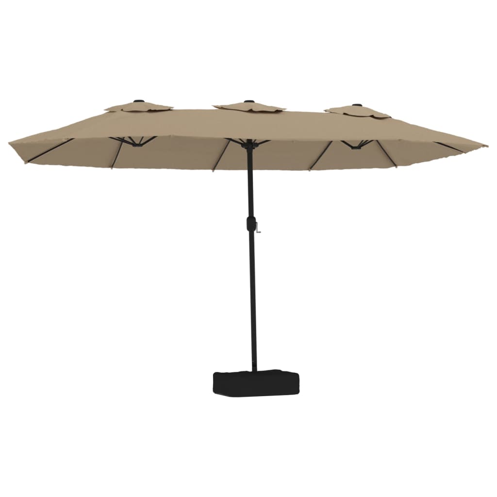 parasol med dobbelt parasoldug og LED-lys 449x265 cm gråbrun