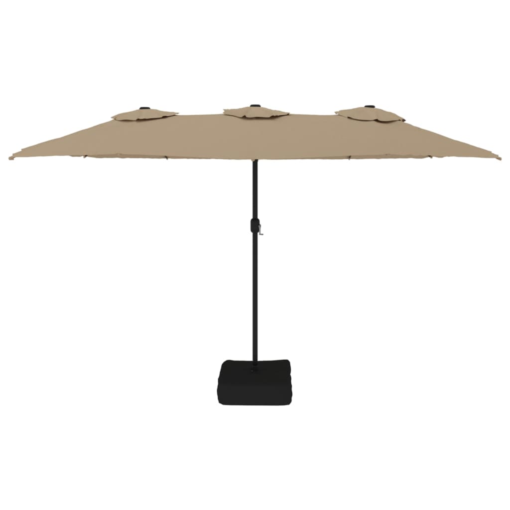 parasol med dobbelt parasoldug og LED-lys 449x265 cm gråbrun