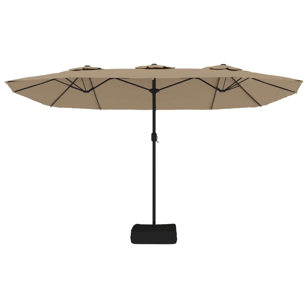 parasol med dobbelt parasoldug og LED-lys 449x265 cm gråbrun