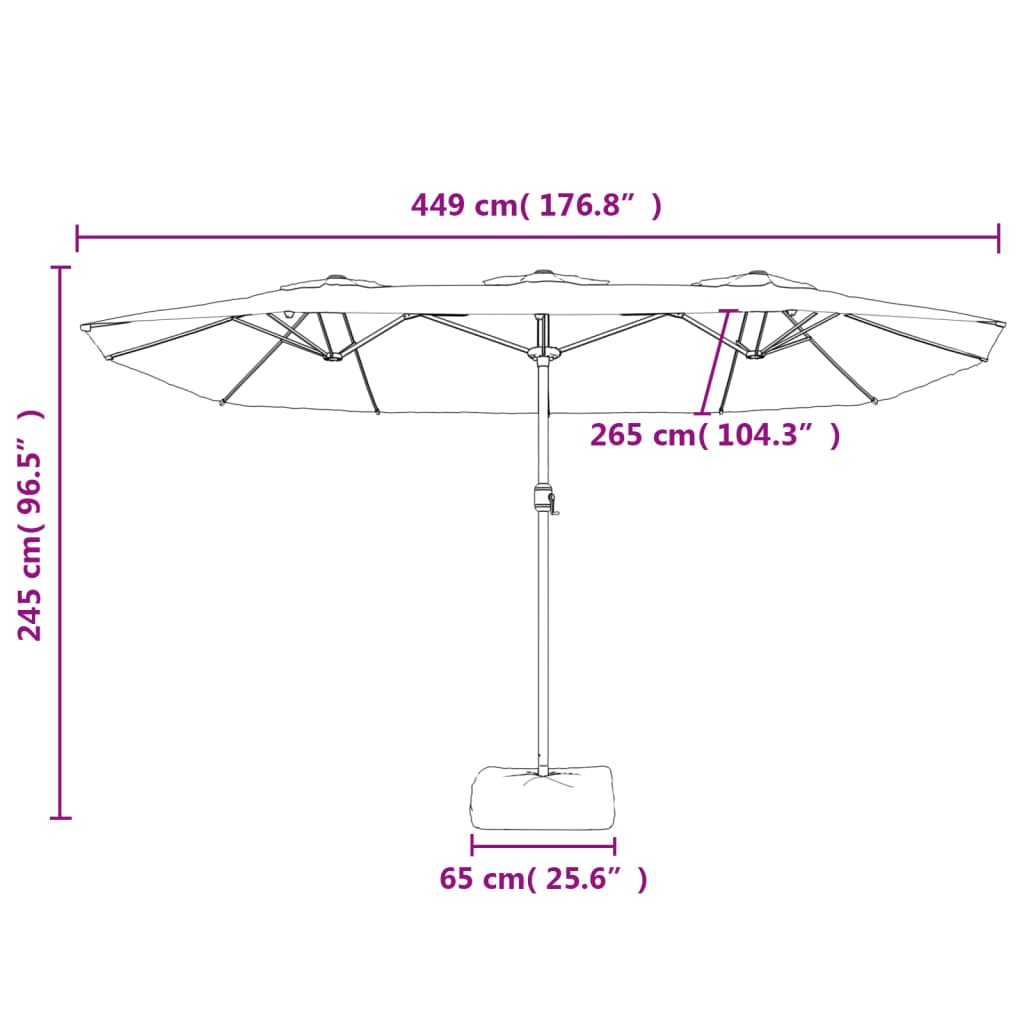 parasol med dobbelt parasoldug og LED-lys 449x265 cm gråbrun
