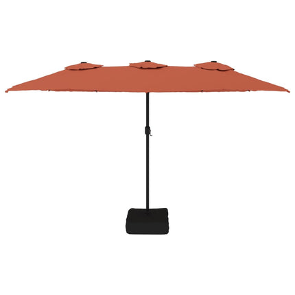 parasol med dobbelt parasoldug og LED-lys 449x265 cm terrakotta