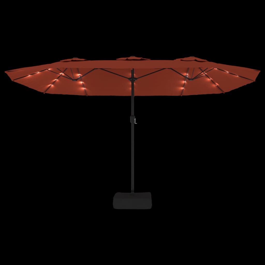 parasol med dobbelt parasoldug og LED-lys 449x265 cm terrakotta