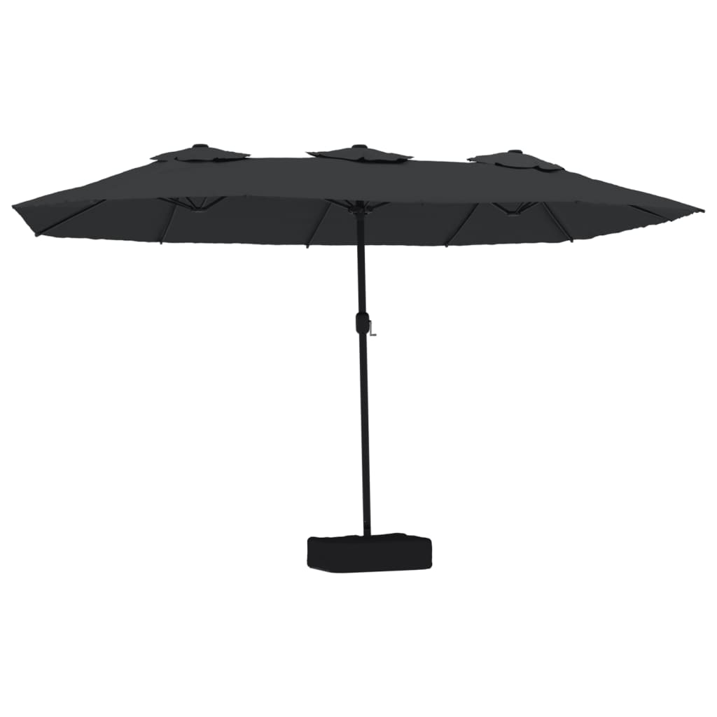 parasol med dobbelt parasoldug og LED-lys 449x265 cm sort
