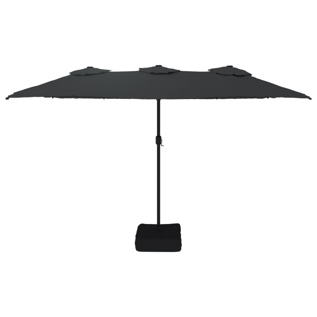 parasol med dobbelt parasoldug og LED-lys 449x265 cm sort