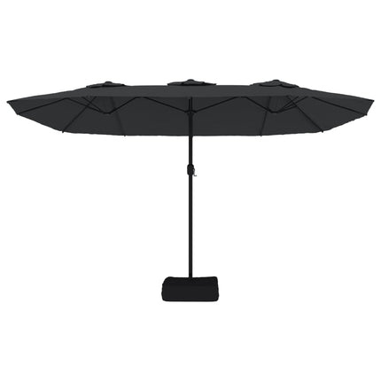 parasol med dobbelt parasoldug og LED-lys 449x265 cm sort