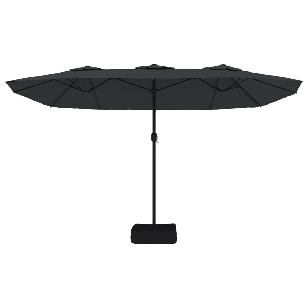 parasol med dobbelt parasoldug og LED-lys 449x265 cm sort