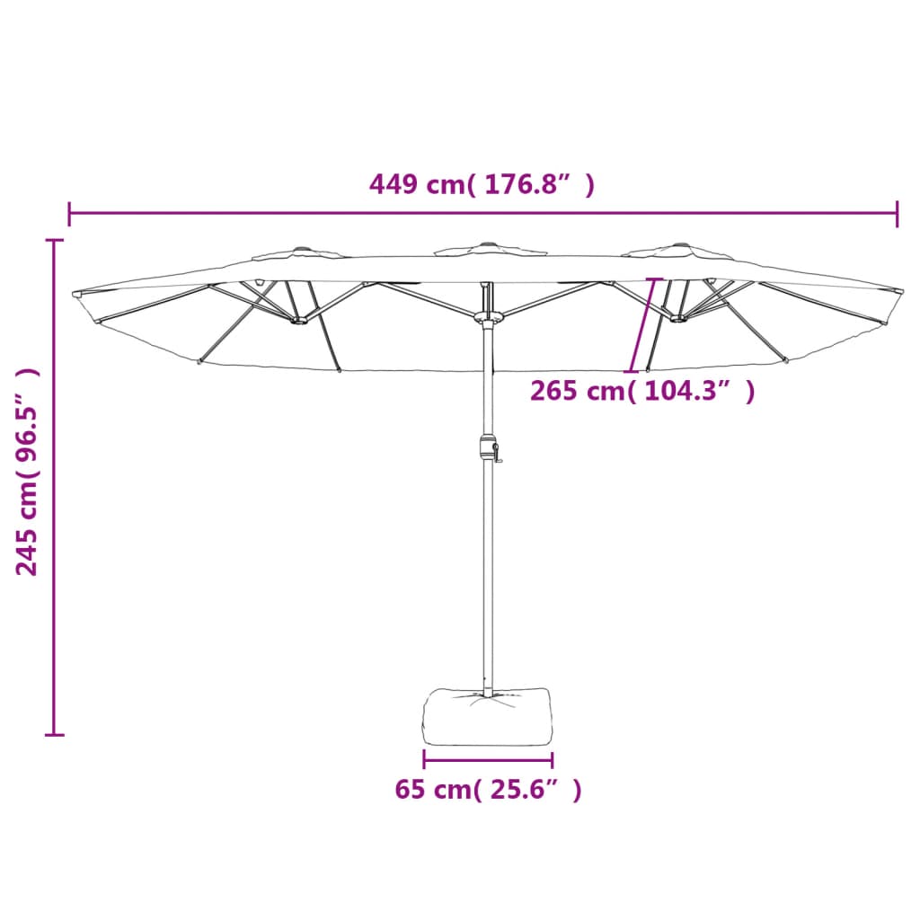 parasol med dobbelt parasoldug og LED-lys 449x265 cm sort
