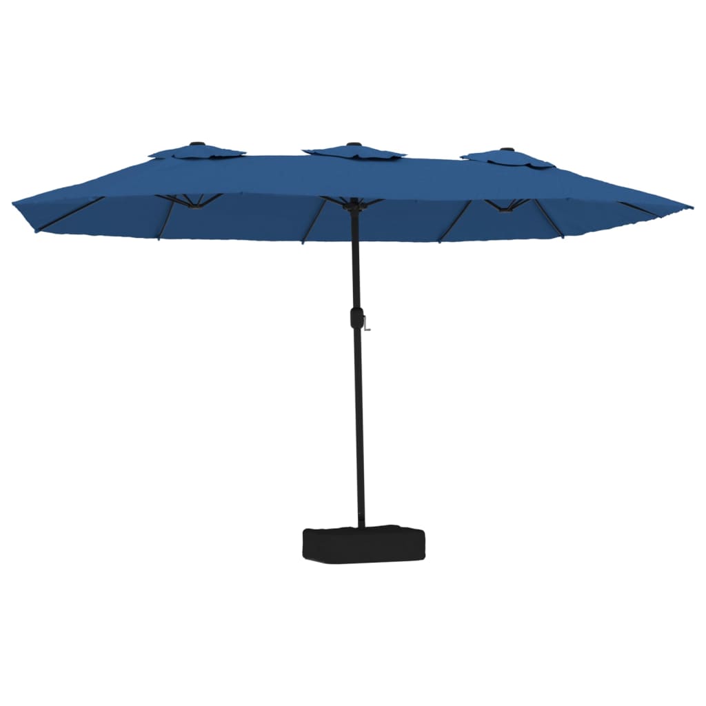 parasol med dobbelt parasoldug og LED-lys 449x265 cm azurblå
