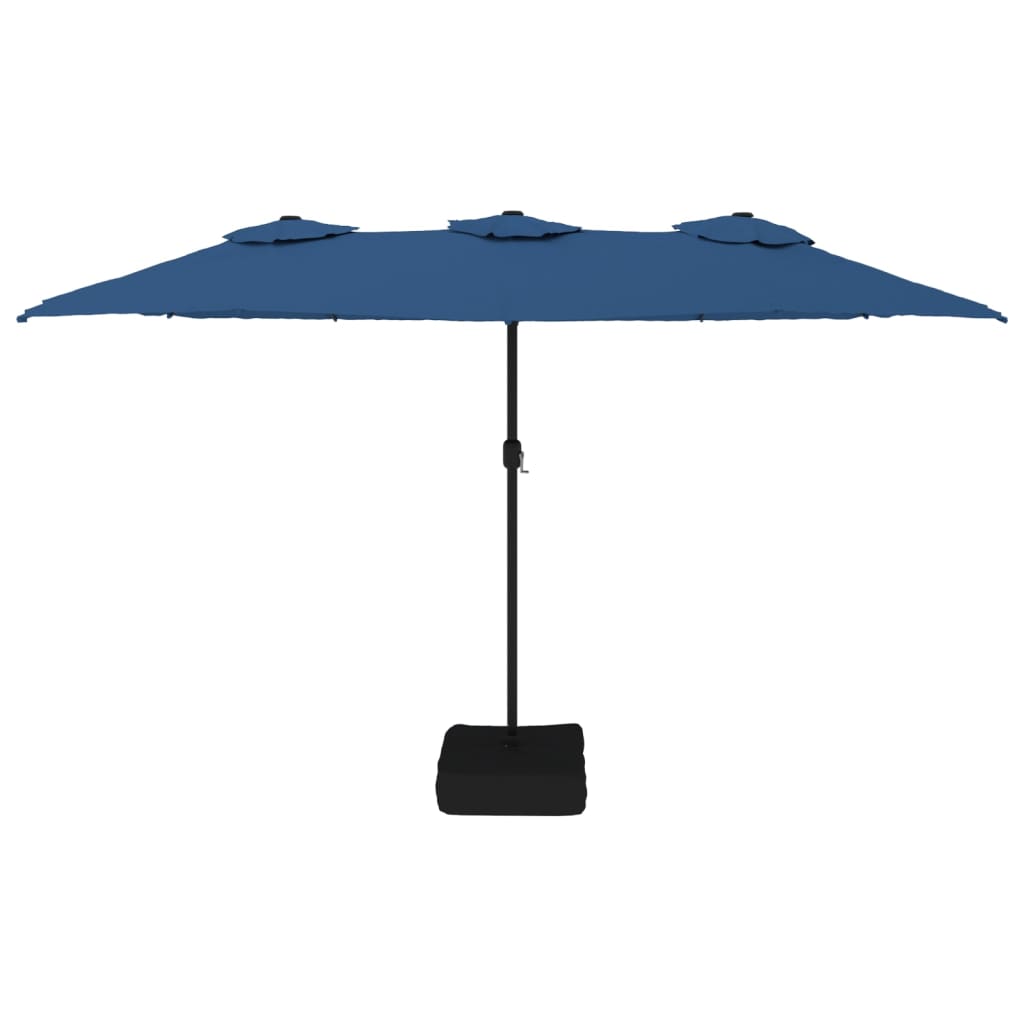 parasol med dobbelt parasoldug og LED-lys 449x265 cm azurblå