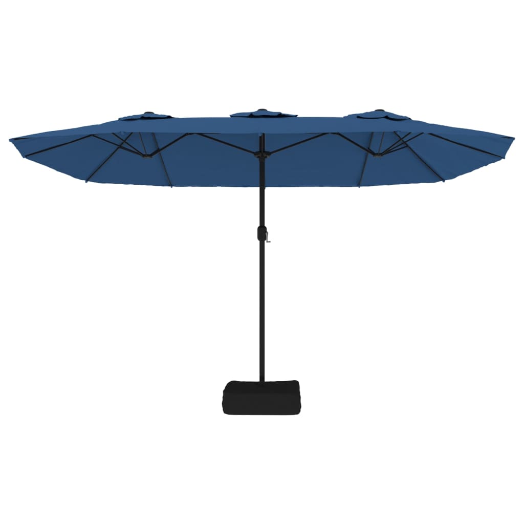 parasol med dobbelt parasoldug og LED-lys 449x265 cm azurblå