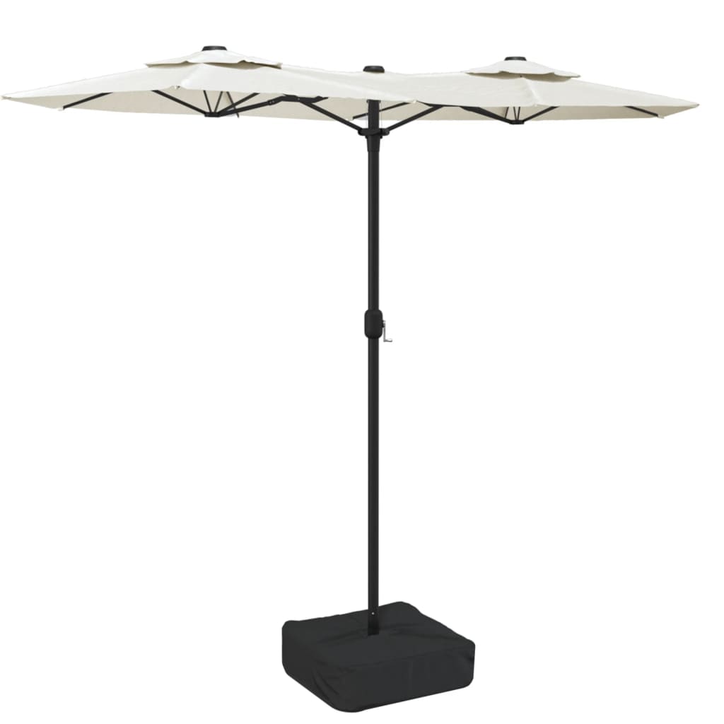 parasol med dobbelt parasoldug og LED-lys 316x145 cm sandhvid