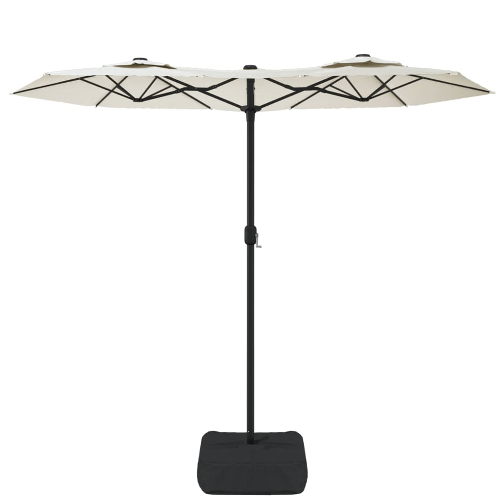 parasol med dobbelt parasoldug og LED-lys 316x145 cm sandhvid