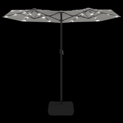 parasol med dobbelt parasoldug og LED-lys 316x145 cm sandhvid
