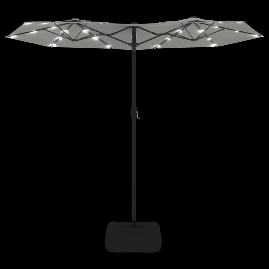 parasol med dobbelt parasoldug og LED-lys 316x145 cm sandhvid