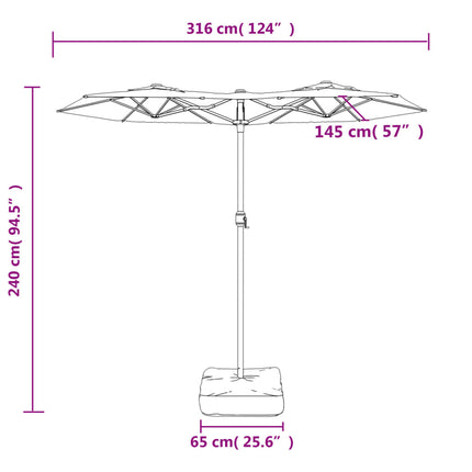parasol med dobbelt parasoldug og LED-lys 316x145 cm sandhvid