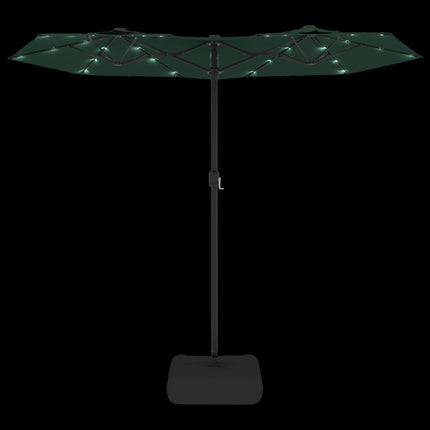 parasol med dobbelt parasoldug og LED-lys 316x145 cm grøn