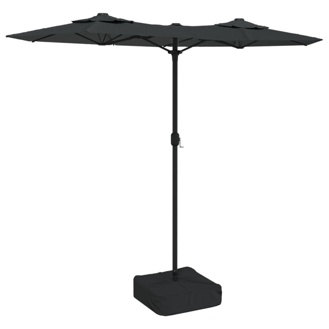 parasol m. dobbelt parasoldug og LED-lys 316x145 cm antracitgrå