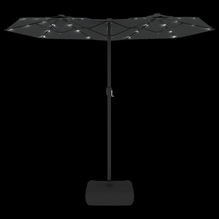 parasol m. dobbelt parasoldug og LED-lys 316x145 cm antracitgrå