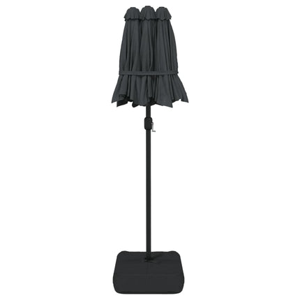 parasol m. dobbelt parasoldug og LED-lys 316x145 cm antracitgrå