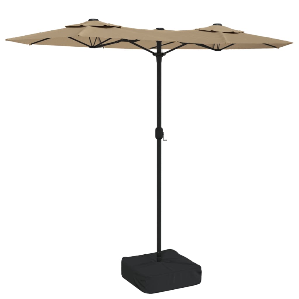 parasol med dobbelt parasoldug og LED-lys 316x145 cm gråbrun