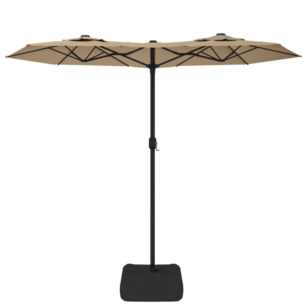 parasol med dobbelt parasoldug og LED-lys 316x145 cm gråbrun
