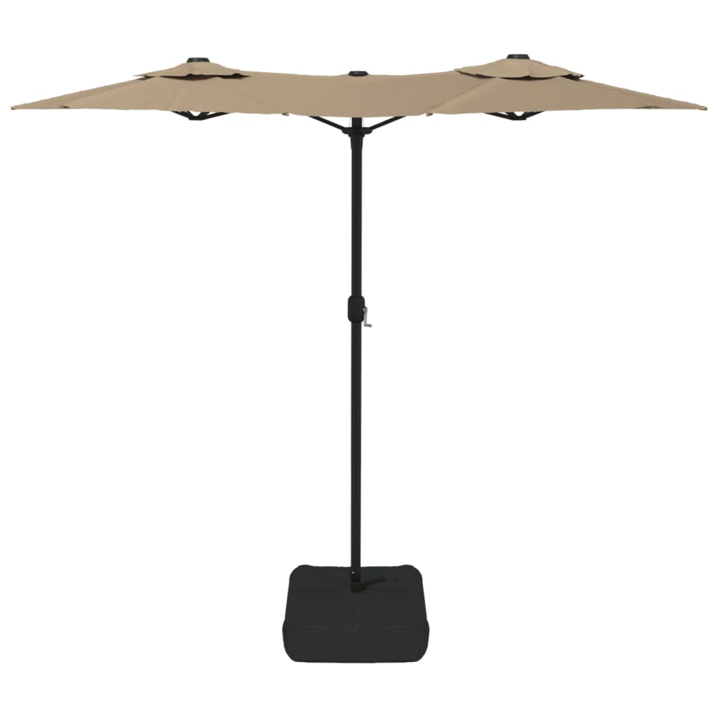 parasol med dobbelt parasoldug og LED-lys 316x145 cm gråbrun