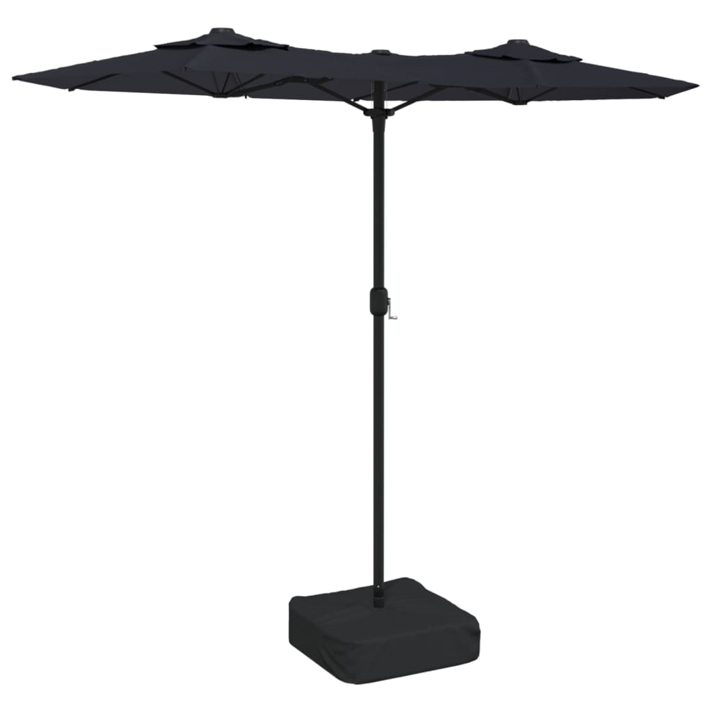 parasol med dobbelt parasoldug og LED-lys 316x145 cm sort