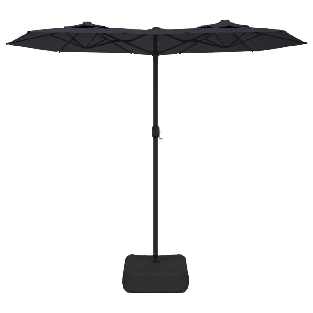 parasol med dobbelt parasoldug og LED-lys 316x145 cm sort